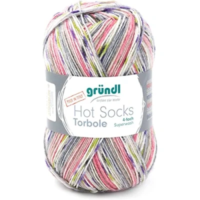 Afbeelding van Gründl Hot Socks Torbole (sokkenwol van 75% scheerwol (superwash) &amp; 25% polyamide, 4 voudig sokkengaren, naalddikte: 2,5 3 mm), beige chili pruim wit saladegroen leigrijs, 45 x 37 9 cm