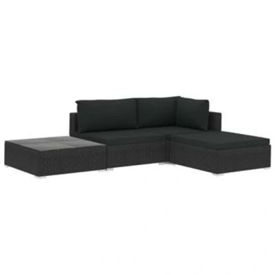 Afbeelding van 4 delige Loungeset met kussens poly rattan zwart
