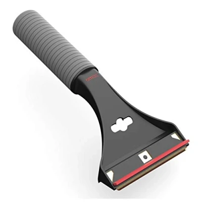 Afbeelding van Auprotec AX 1 IJskrabber met convexe messing lemmet, anti slip, supersofte handgreep en rubberen lip, zwart rood