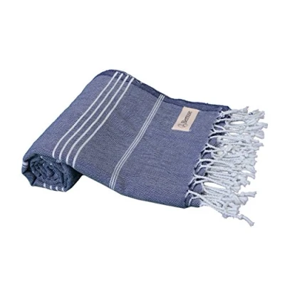 Afbeelding van Bersuse 100% Katoen Anatolia Turkse Handdoek Badhanddoeken, Strandlakens Fouta Peshtemal Hamamdoek OEKO TEX 95 x 175 cm, Donkerblauw