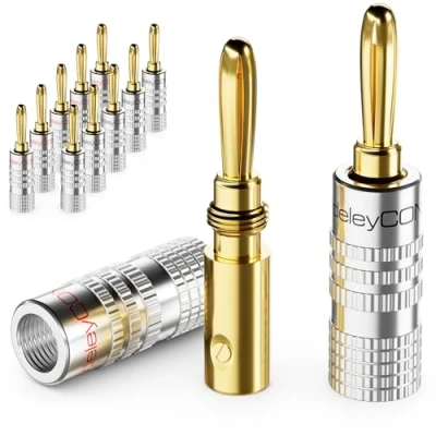 Afbeelding van deleyCON 12 Stuks Bananenstekkers als Set Verguld Schroefbaar voor Luidsprekerkabel 0,75 mm 4,5 &amp; bijv. HiFi Ontvanger Zilver