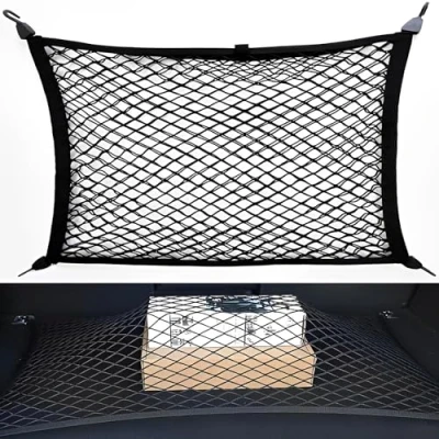Afbeelding van Bagagenet voor auto, kofferbaknet, bagagenet, 80 x 60 cm, rekbaar tot 180 120 universeel autonet met 4 massieve haken, camper, kofferbakorganizer