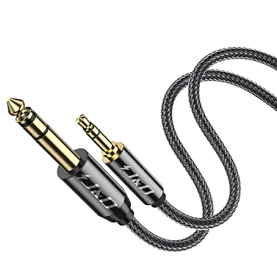 Afbeelding van J&amp;D 3,5 mm naar 6,35 Stereo Audiokabel, Vergulde 1/8 inch Mannelijke TRS 1/4 Koperen Kabel met Behuizing van Zinklegering, Nylon Vlecht, 0.45 Meter