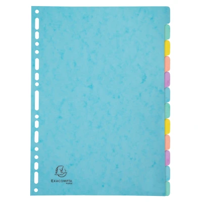 Afbeelding van Exacompta Ref. 7712E Aquarel verdelers in glanzend karton 400g/m2 12 neutrale tabbladen A4 opbergformaat indexpagina meegeleverd FSC gecertificeerd geassorteerde kleuren