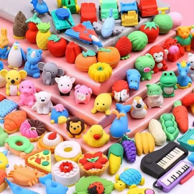 Afbeelding van Cyiecw 100 stuks gummetjes voor kinderen, gum in de vorm van dieren, gum, speelgoed, kleurrijke puzzelspeelgoed, gastgeschenk verjaardagsfeest