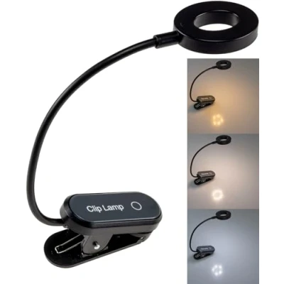 Afbeelding van LED klemlamp 18cm batterij leeslamp met zwanenhals lichtkleur 3000k 4500k 6000k verstelbaar