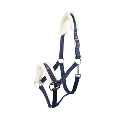 Afbeelding van PFIFF hoofdstel bekleed met synthetisch bont, pony, Blauw/Beige