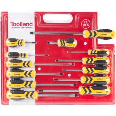 Afbeelding van Schroevendraaierset met houder Toolland 13 delig (Kruiskop, Plat)