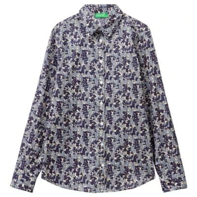 Afbeelding van United Colors of Benetton Flower Allover Overhemdblouse, Dames, Maat: XL, Dark blue