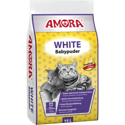Afbeelding van Amora Witte kattenbakvulling met babypoedergeur 15 liter