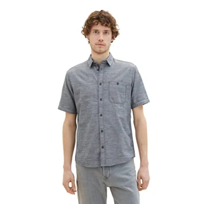 Afbeelding van TOM TAILOR Heren 1036213 hemd, 29605 Navy Herringbone Structure, XL, structuur, XL