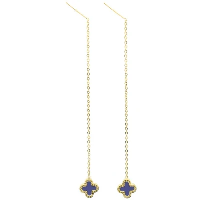 Afbeelding van Oorbellen Pull Through RVS 8 cm Goudkleurig en Blauw