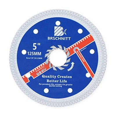 Afbeelding van Super dun diamant porselein zaagblad met x tanden, BRSCHNITT 5 inch (125 mm) prieel 7/8 haakse slijper, diamantsnijschijf voor droog/nat snijden van porseleinen tegels, keramisch marmer graniet