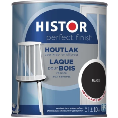Afbeelding van histor perfect finish houtlak hoogglans zwart 0.75 ltr