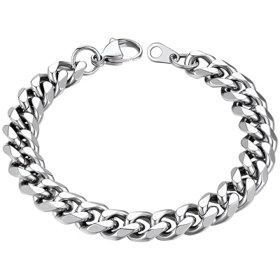 Afbeelding van Cuban Link Heren Armband Dikke Schakel 7mm Zilver kleurig Schakelarmband Armbanden Cadeau voor Man Mannen Cadeautjes
