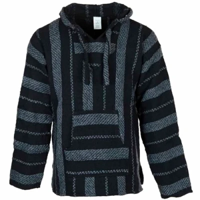 Afbeelding van Siesta Baja Hoodie Mexicaanse Jerga Hippie Festival Jumper met capuchon voor heren en dames (Donkergrijze streep, L)