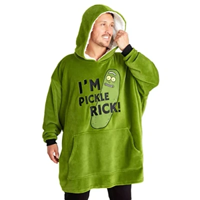 Afbeelding van RICK AND MORTY Hoodiedeken voor heren en tieners, fleece oversized poncho, eenheidsmaat sherpa capuchon cadeaus hem (groen), Groen, One size