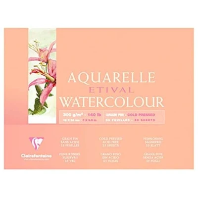 Afbeelding van Clairefontaine 96470C Aquarelblok Etival (4 zijdig verlijmd, 25 vellen, 300 g, geschikt voor alle neustechnieken, fijnkorrelig, 100% cellulose, 18 x 24 cm) wit