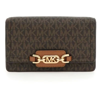 Afbeelding van Michael Kors telefoontasje Heather met logoprint bruin