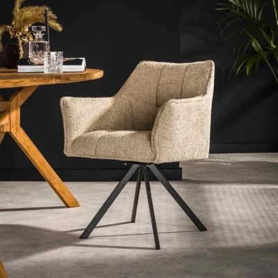Afbeelding van Hoyz Collection Armstoel Raster Draaibaar 2 Stuks Bouclé Zandkleur