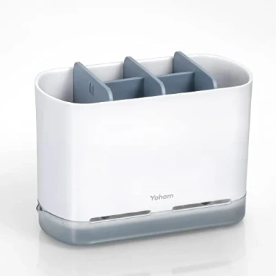 Afbeelding van YOHOM Keuken Borstelhouder Spoelbak Caddy met Afvoerbak Kunststof Sponshouder Organizer voor Gootsteen Spoelborstelhouder Scheidingswanden