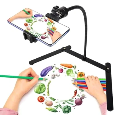 Afbeelding van Verstelbare Statief Mobiele Telefoonhouder, Overhead Telefoon Mount, Tafelblad Onderwijs Online Stand voor Live Streaming en Video Food Crafting Demo Tekenen Schetsen Opname.