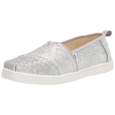 Afbeelding van TOMS Meisjes Glitter Alpargata Loafer Flat, Zilver Wit, 36 EU