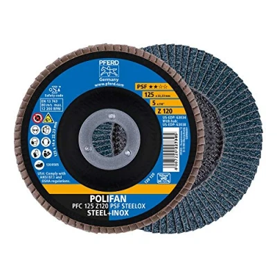 Afbeelding van PFERD Waaierschijf Polifan 5 stuks Ø 125 mm, Z 120, conisch, PSF STEELOX 69398195 voor staal en roestvrij (inox)