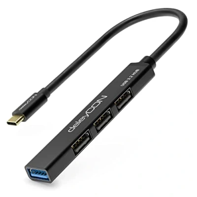 Afbeelding van deleyCON USB HUB 4 Port 4x A Aansluitingen (1x 3.0 // 3x USB2.0 Socket) met 15cm Kabel C Plug Zwart