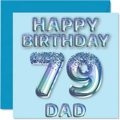 Afbeelding van 79e verjaardagskaart voor papa blauwe glitter feestballonnen gelukkige verjaardagskaarten 79 jarige vader van zoon dochter, 145 mm x cadeau
