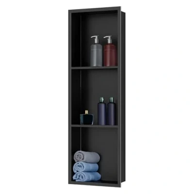 Afbeelding van sunrik wandnis douche, douche roestvrij staal, opslag met dubbellaagse opslag, douchebak 30 x 60 10 cm, zwart