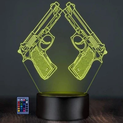 Afbeelding van Creatieve 3D Pistool Nachtlampje USB Aangedreven Afstandsbediening Raak Schakelaar Decor Tafellamp 7/16 Kleur Veranderende LED Verjaardagscadeau Kinderen Cadeau Kerst Decoratie