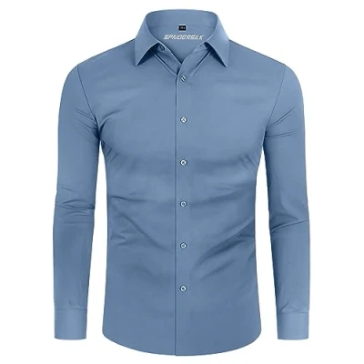 Afbeelding van DEMEANOR Overhemd Heren Stretch Lange Mouwen Vrijetijdshemd Slim Fit Zakelijk Strijkvrij, Hemelsblauw, S