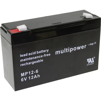 Afbeelding van multipower PB 6 12 6,35 Loodaccu V Ah Loodvlies (AGM) (b x h d) 151 99 50 mm Kabelschoen 6.35 Onderhoudsvrij, Geringe zelfontlading