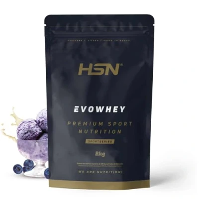 Afbeelding van HSN Evowhey Proteïne, bosbessenijs, 2 kg = 67 blikjes per geconcentreerde verpakking met wei eiwit, 100% eiwitconcentraat (WPC), niet GMO, vegetarisch, gluten en sojavrij