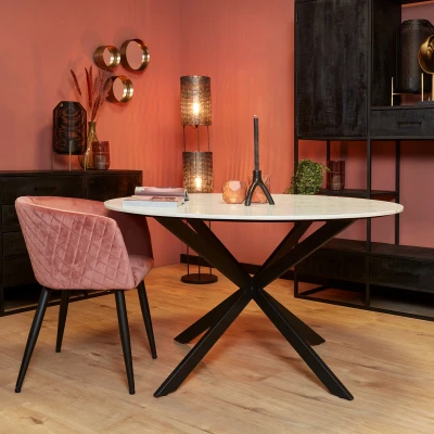 Afbeelding van Eetkamertafel rond Eettafel Lynn marmer wit 130 cm