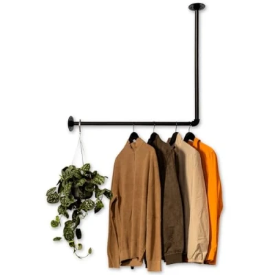Afbeelding van RSR Hangers, kledingstang, garderobe, industrieel design voor hoek, muur, plafond, L vorm breedte 100 cm x hoogte 70 garderobestang kleedkamer slaapkamer garderobe inloopkast