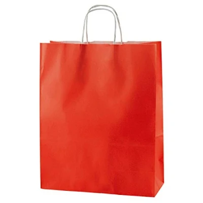 Afbeelding van Thepaperbagstore 20 Gekleurde Papieren Zakken, Recyclebaar En Herbruikbaar, Met Gedraaide Handvatten, Rood Middelgroot 250x110x310mm