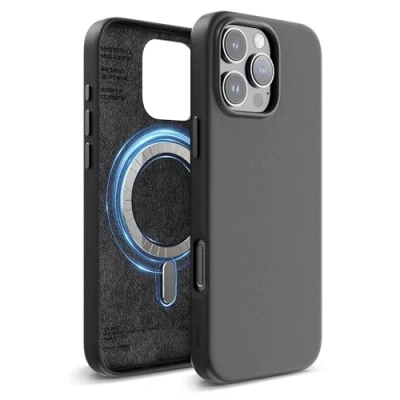 Afbeelding van elago Magnetische Leren Hoesje Compatibel met iPhone 16 Pro Max Case, alle MagSafe accessoires Ingebouwde Magneten, Veganistisch Leer, Schokbestendig, Waterbestendig (Zwart)