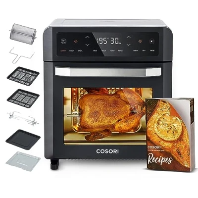 Afbeelding van COSORI Luchtfriteuse, 12 l, 11 multifunctionele airfryer met dubbele weerstand van 30 220 C, 7 accessoires, 50 recepten, venster, friteuse zonder olie en tafeloven, led touchscreen, 1800 W