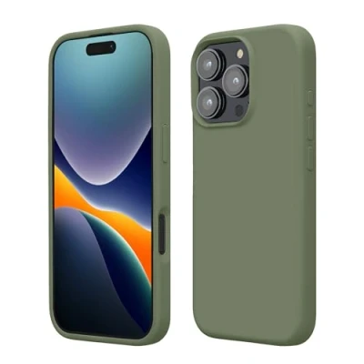 Afbeelding van kwmobile telefoonhoesje geschikt voor Apple iPhone 16 Pro Max Hoesje met siliconen coating Smartphone case in grijsgroen