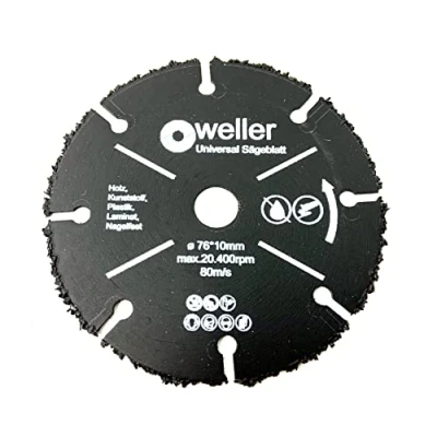 Afbeelding van WELLERWERKZEUGE Universeel zaagblad voor hout, laminaat, kunststof, 76 x 10 mm, accu haakse slijper, 10,8, 12 V doorslijpschijf
