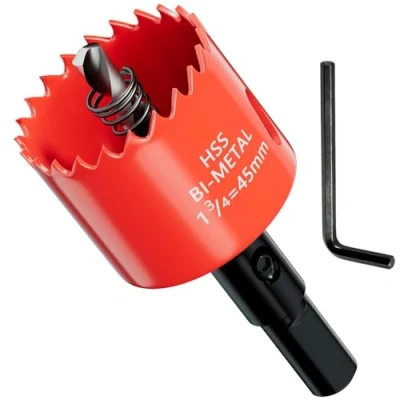 Afbeelding van GARHWAL HSS M42 Bi metalen gatenzaag, 45 mm, met adapter en centreerboor, ideaal voor hout, kunststof, gipsplaten, multiplex metalen, zaagdiepte tot 25 mm