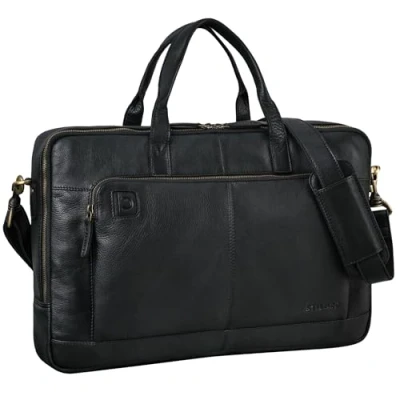 Afbeelding van STILORD &#039;Timothy&#039; Elegante Leren Laptoptas Schoudertas voor Heren 15,6 Inch to 17 Vintage Werktas Dames Aktetas van Echt Leer, Kleur:zwart