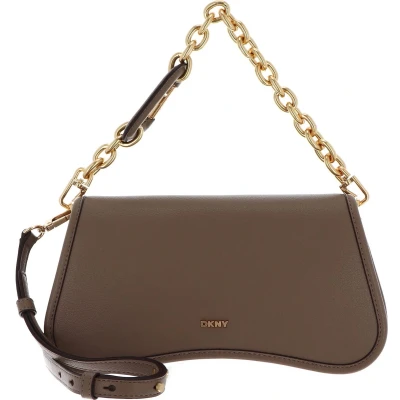 Afbeelding van DKNY Leren Schoudertas Handtas Adria Clutch Shitake Taupe