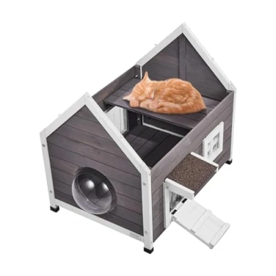 Afbeelding van VEVOR Kattenhuis Cat Cave Kattenhut Hout Buiten Asfalt Dak 560x770x670mm