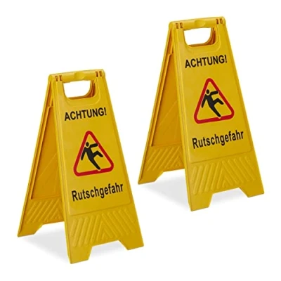 Afbeelding van Relaxdays waarschuwingsbord set van 2 gladde vloer bord achtung rutschgefahr geel