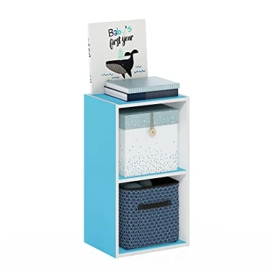 Afbeelding van Furinno Pasir 2 Tier Open Plank Boekenkast, Lichtblauw/Wit