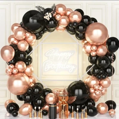 Afbeelding van Teselife Zwart Rose Gouden Ballonnen, 119 Stks Metallic Goud en Zwarte Ballonboog Garland Kit Mannen Vrouwen Bruids Douche Engagement Verjaardag Bruiloft Vrijgezellenfeest