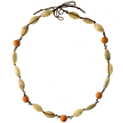 Afbeelding van Behave Lange ketting met bruine en crème kleur kralen 80 cm
